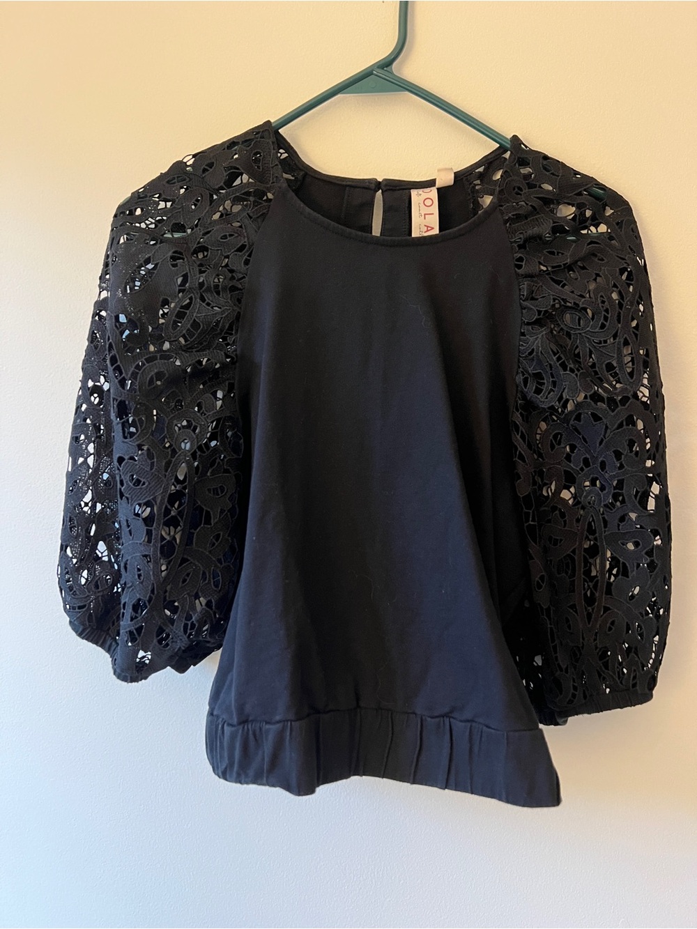 Anthropology- dolan Black Eyelet Lace Accent Top